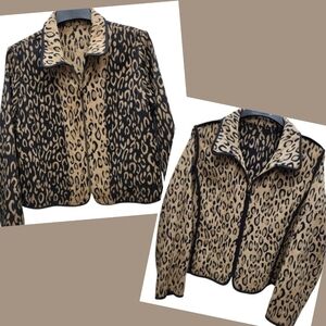 Animal Print Reversible Jacket Womens Large Black Tan Full Zip Unbranded Casual